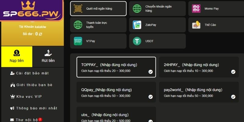 Nạp Tiền SP666, An Toàn Tuyệt Đối Hỗ Trợ 24/7 Mọi Giao Dịch 1 Điều kiện cần thiết để thực hiện nạp tiền SP666